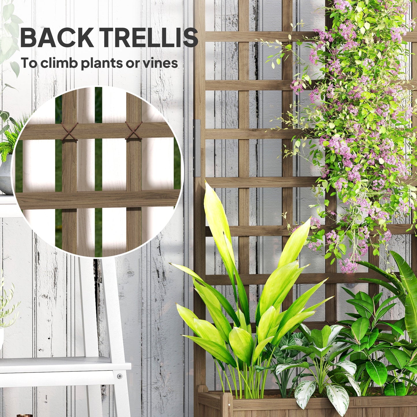 Outsunny Wooden Trellis Planter, Raised Garden Bed with Wheels, to Climb and Grow Vegetables, Herbs and Flowers, Brown