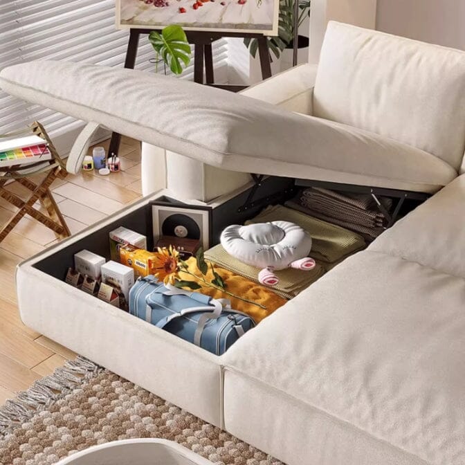 Cottonfy Creamy Tofu Block Pullout Sofa Bed with Storage