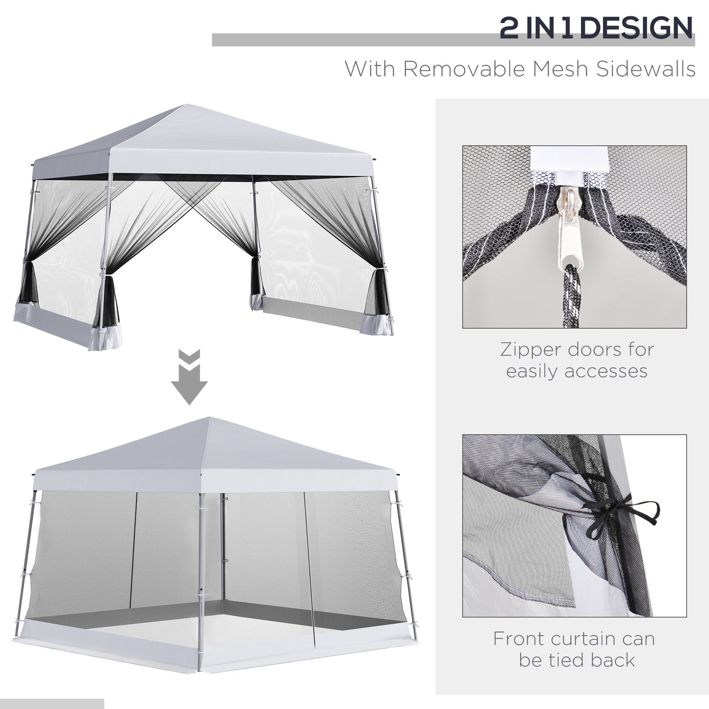 Outsunny Outdoor Garden Pop-up Gazebo Canopy Tent Sun Shade Event Shelter Folding with Adjustable Height, Mesh Screen Side Walls 3.5 M _ 3.5 M Base / 3 M _ 3 M Top, White
