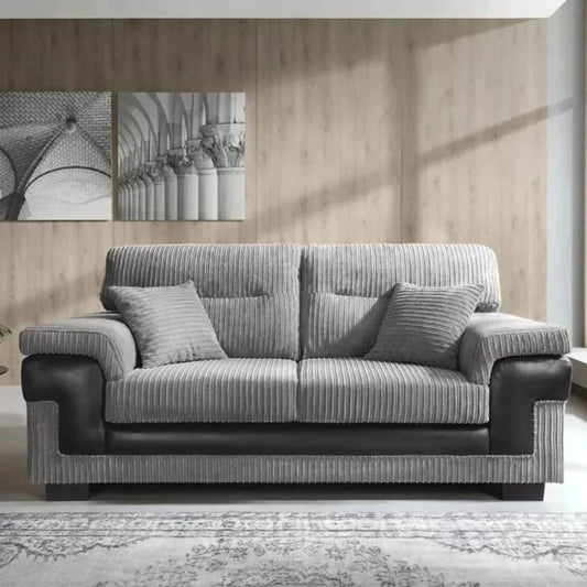 Samson Corded Fabric 3 Seater Sofa in Black and Gery, image 2