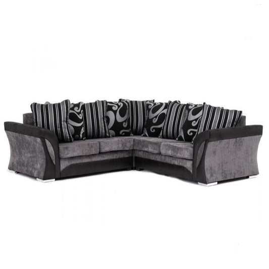 Sparrow Chenille Fabric Corner Sofa Set - Black & Grey / Brown & Beige