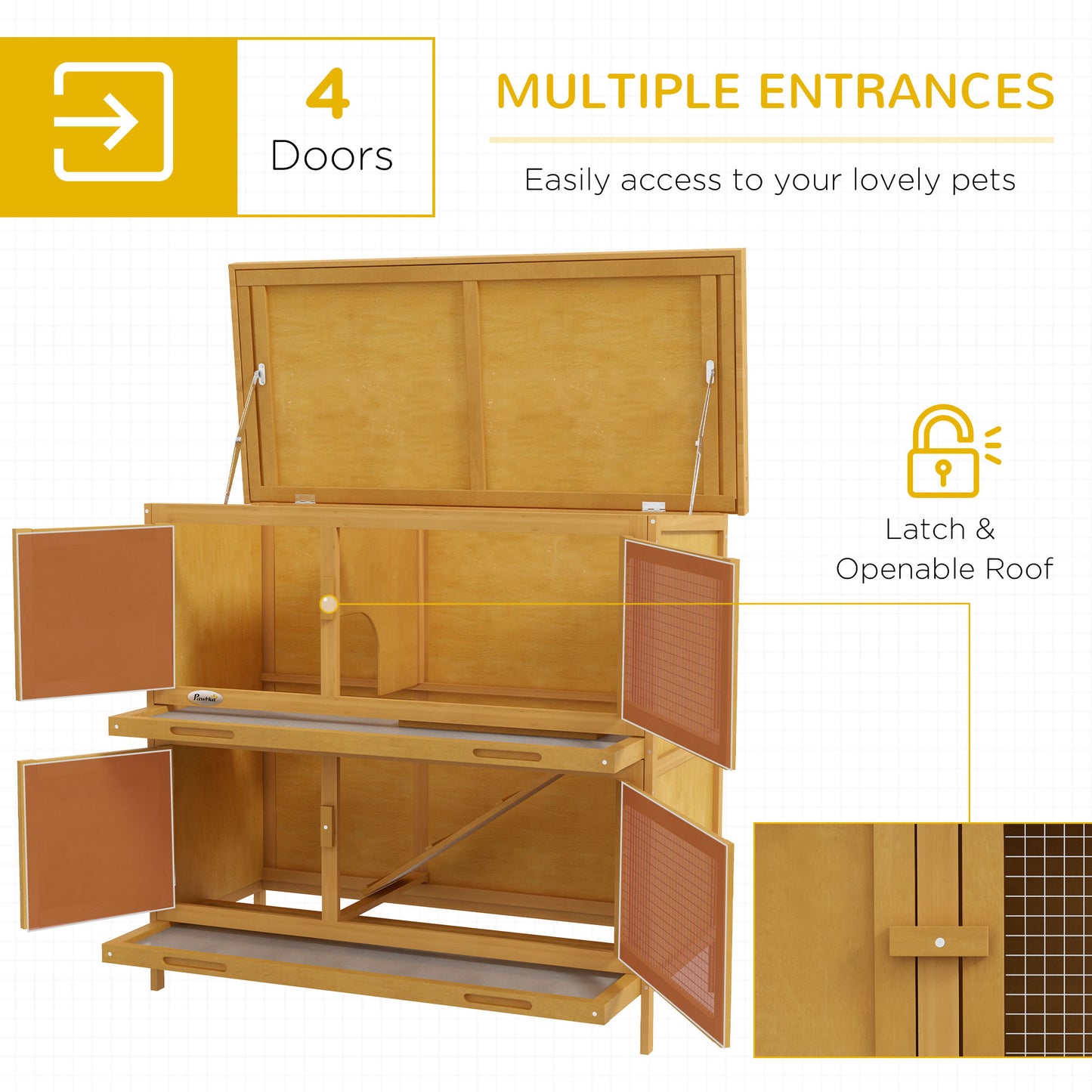 PawHut Double Decker Rabbit Hutch 2 Tier Guinea Pig House Klatka zewnętrzna dla królików z wysuwaną tacką, 97 x 44 x 91 cm, żółta