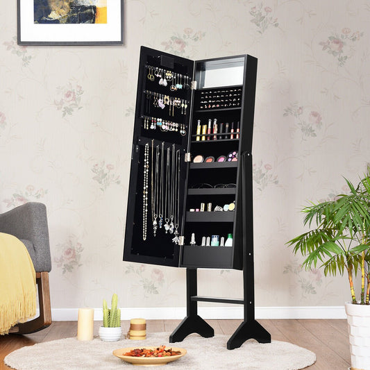 Standing Jewellery Organiser Cabinet with Adjustable Mirror 18 LEDs-Black