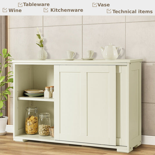 Storage Sideboard with Sliding Door and Double Partition-White