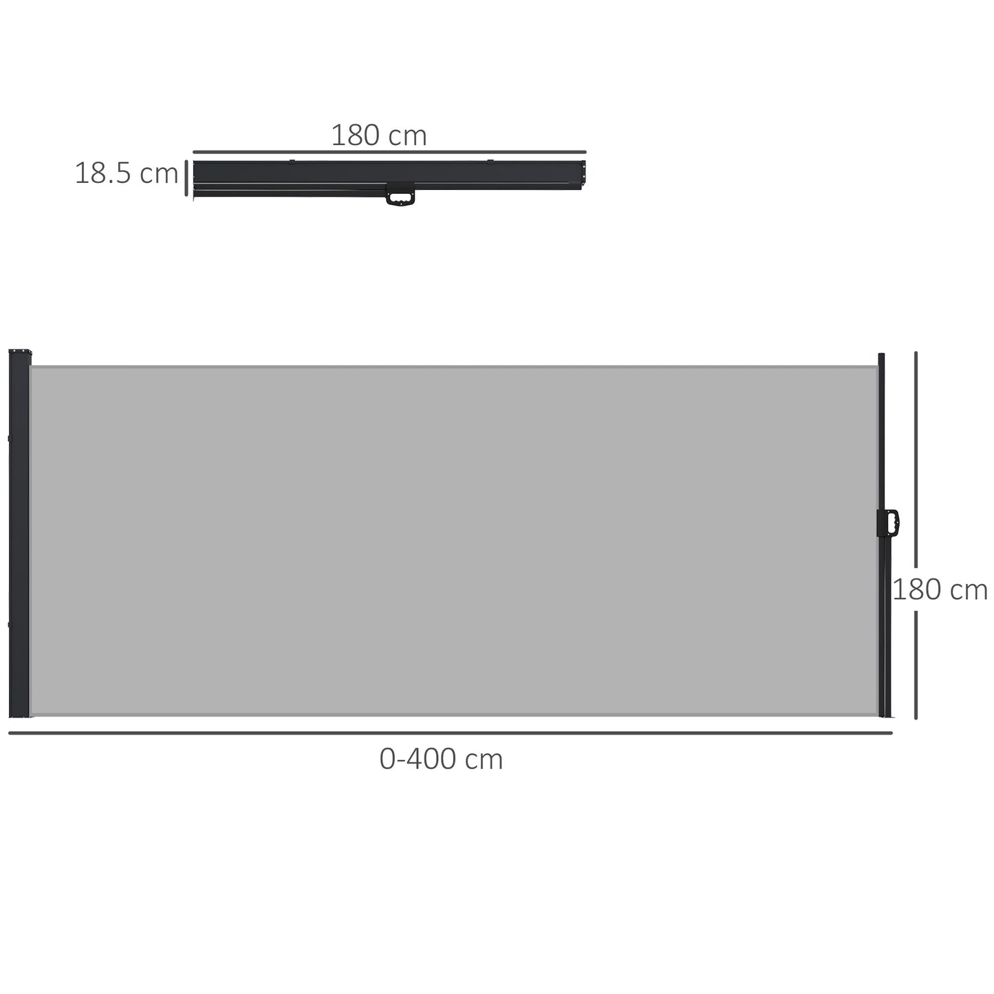 Markiza boczna Outsunny, rozkładana, zapewniająca prywatność na zewnątrz, do ogrodu, jacuzzi, balkonu, tarasu, basenu, 400 x 180 cm, jasnoszary
