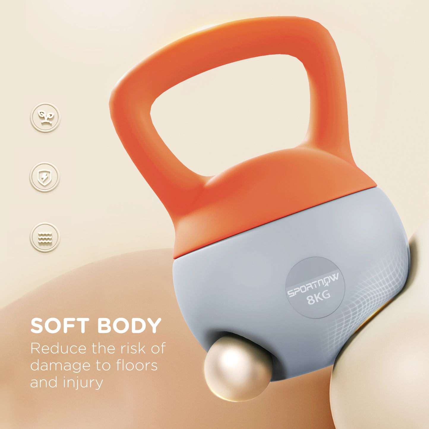 SPORTNOW 8KG Soft Kettlebell, Kettlebell with Non-Slip Handle for Home Gym, Weight Lifting, Strength Training, Orange/Grey