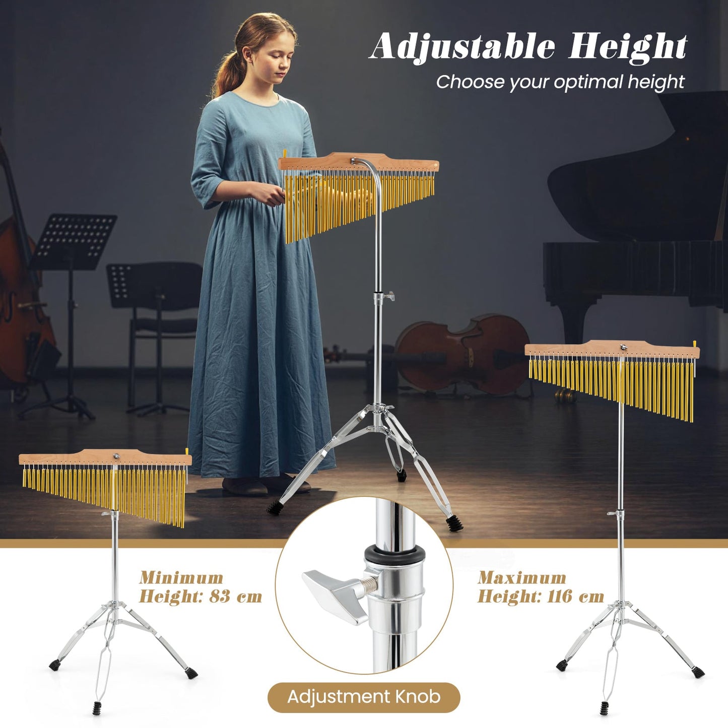 36-Bar Chimes Percussion Instrument with Portable Bag-Golden