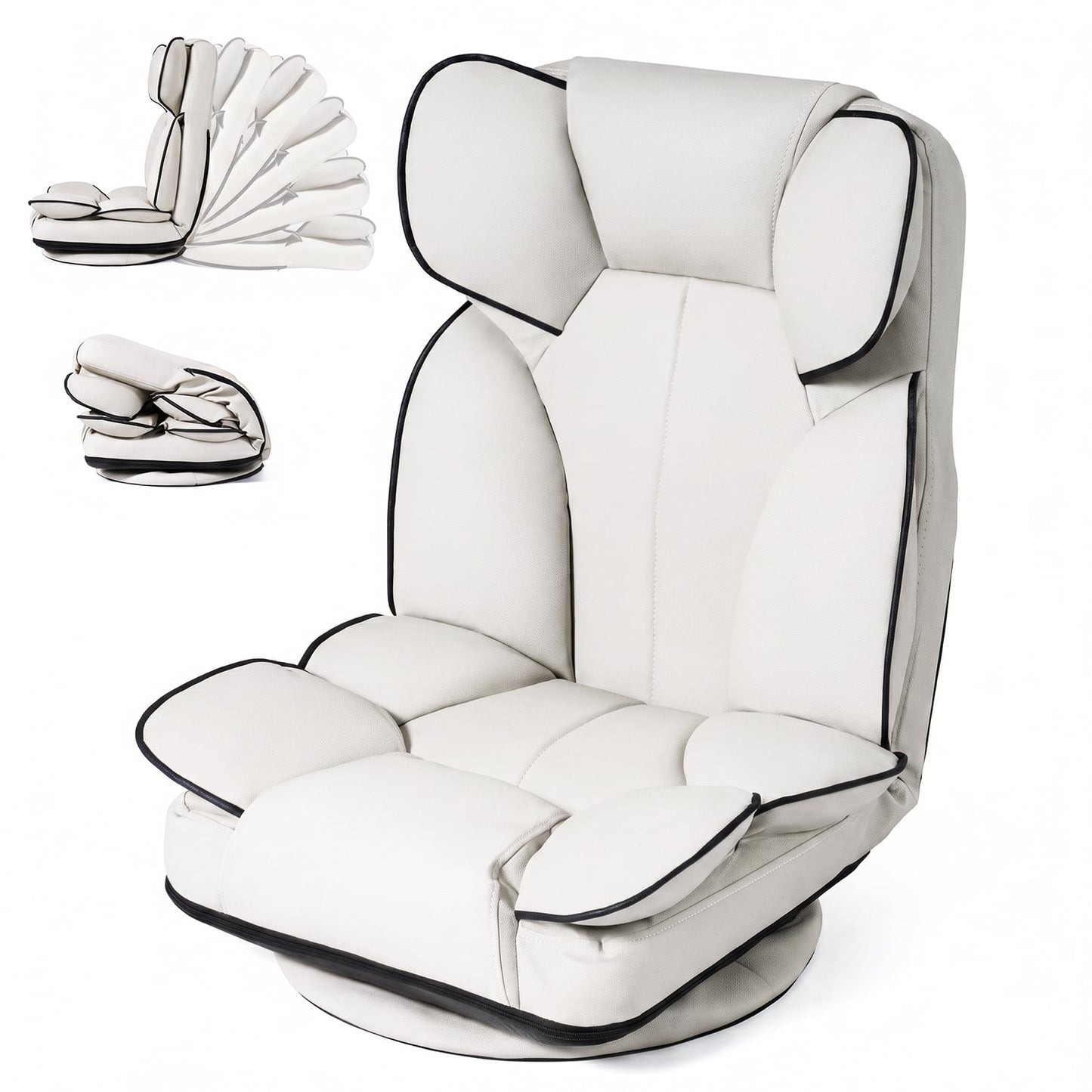 360 Degree Swivel Floor Gaming Chair Folding Lazy Lounger Couch with 6-Position Adjustable Backrest-White