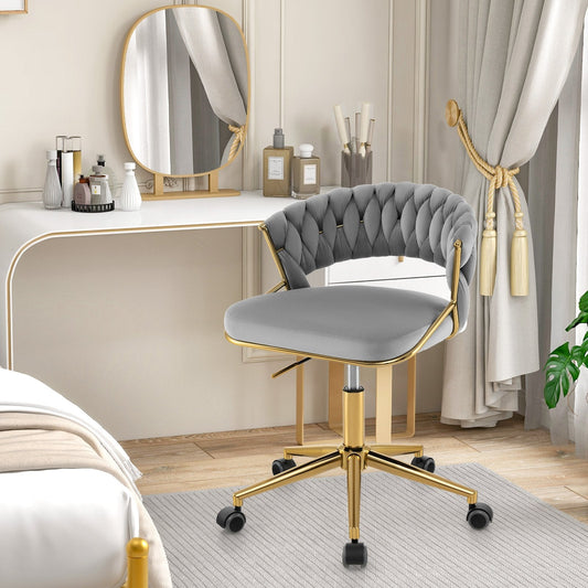 360° Swivel Home Office Desk Chair Set of 2 with Hand-woven Back-Grey