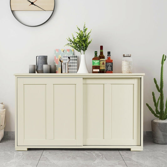 Storage Sideboard with Sliding Door and Double Partition in White, image 2