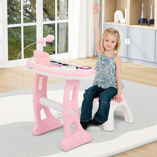 37 Keys Electronic Kids Piano Toy with Detachable Legs and Stool-Pink