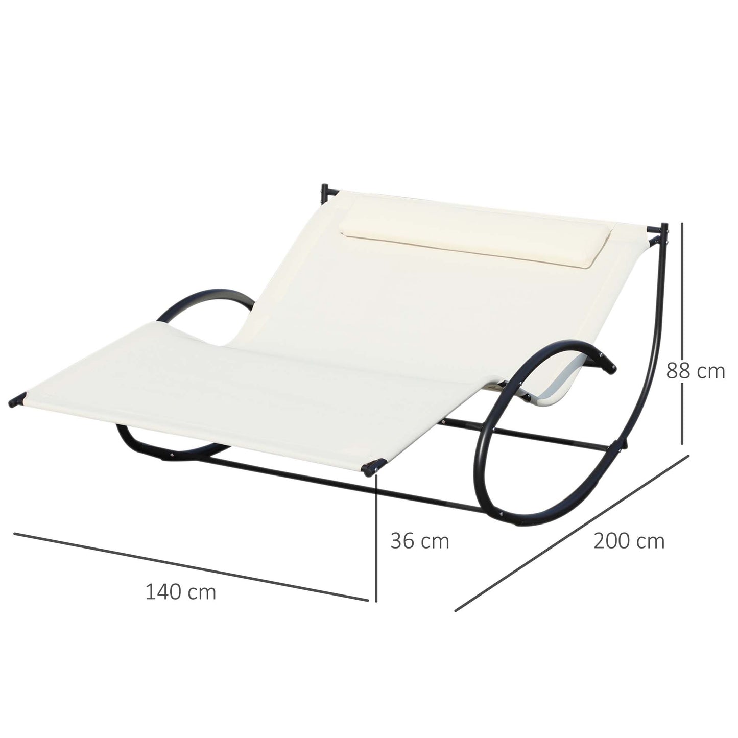 Leżak Outsunny Double Sun Lounger, bujany leżak z podłokietnikiem i poduszką zagłówkową, dla dwóch osób, do ogrodu na zewnątrz, kremowo-biały
