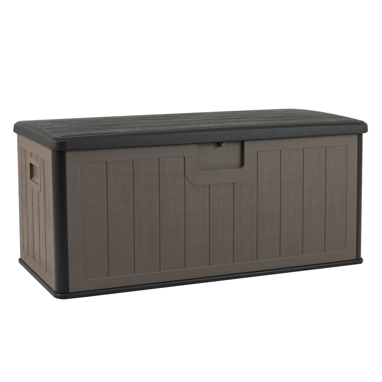 380L Large Waterproof Storage Deck Box for Garden Tools-Black & Brown