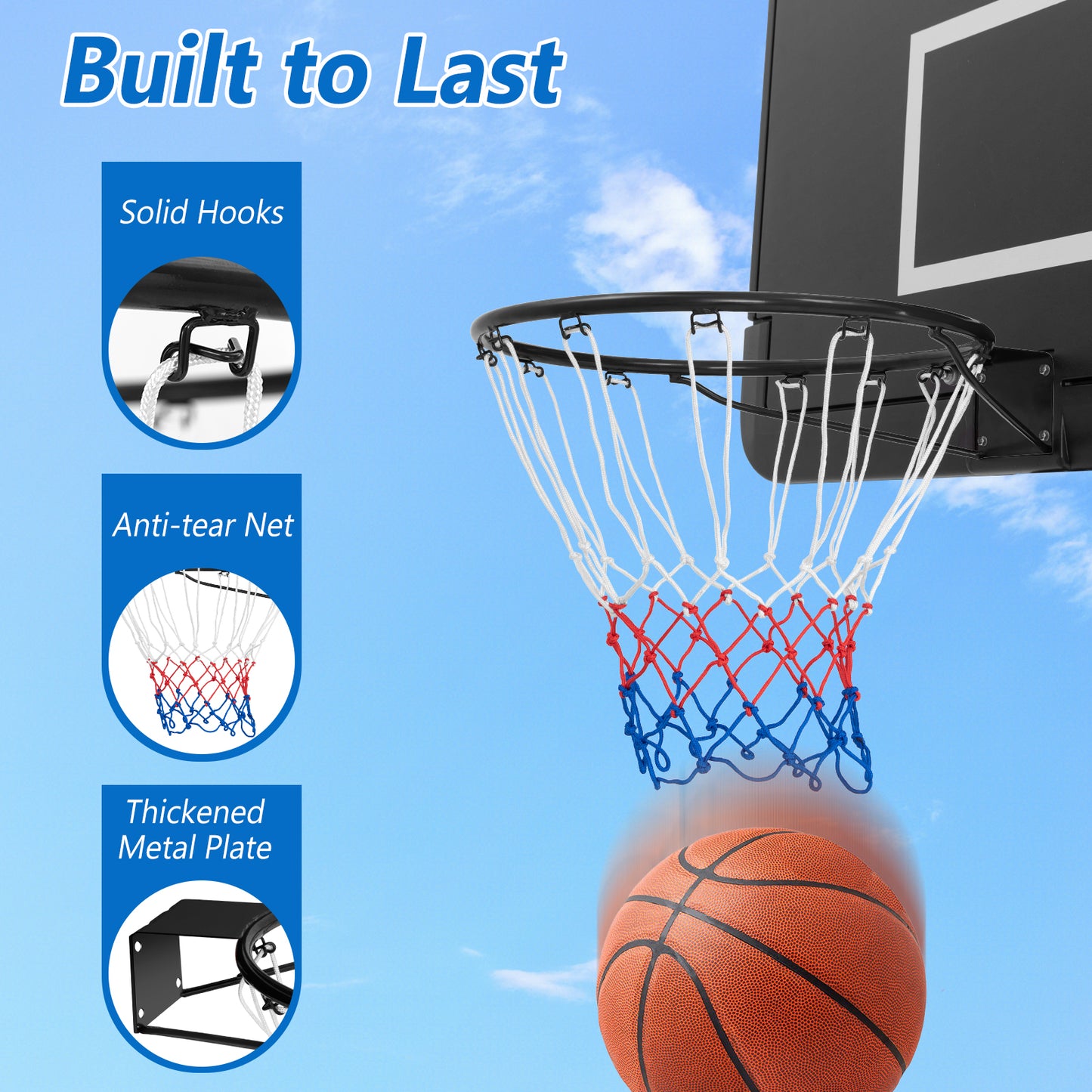 38 cm Heavy Duty Basketball Rim with All Weather Net and Mounting Hardware-Black