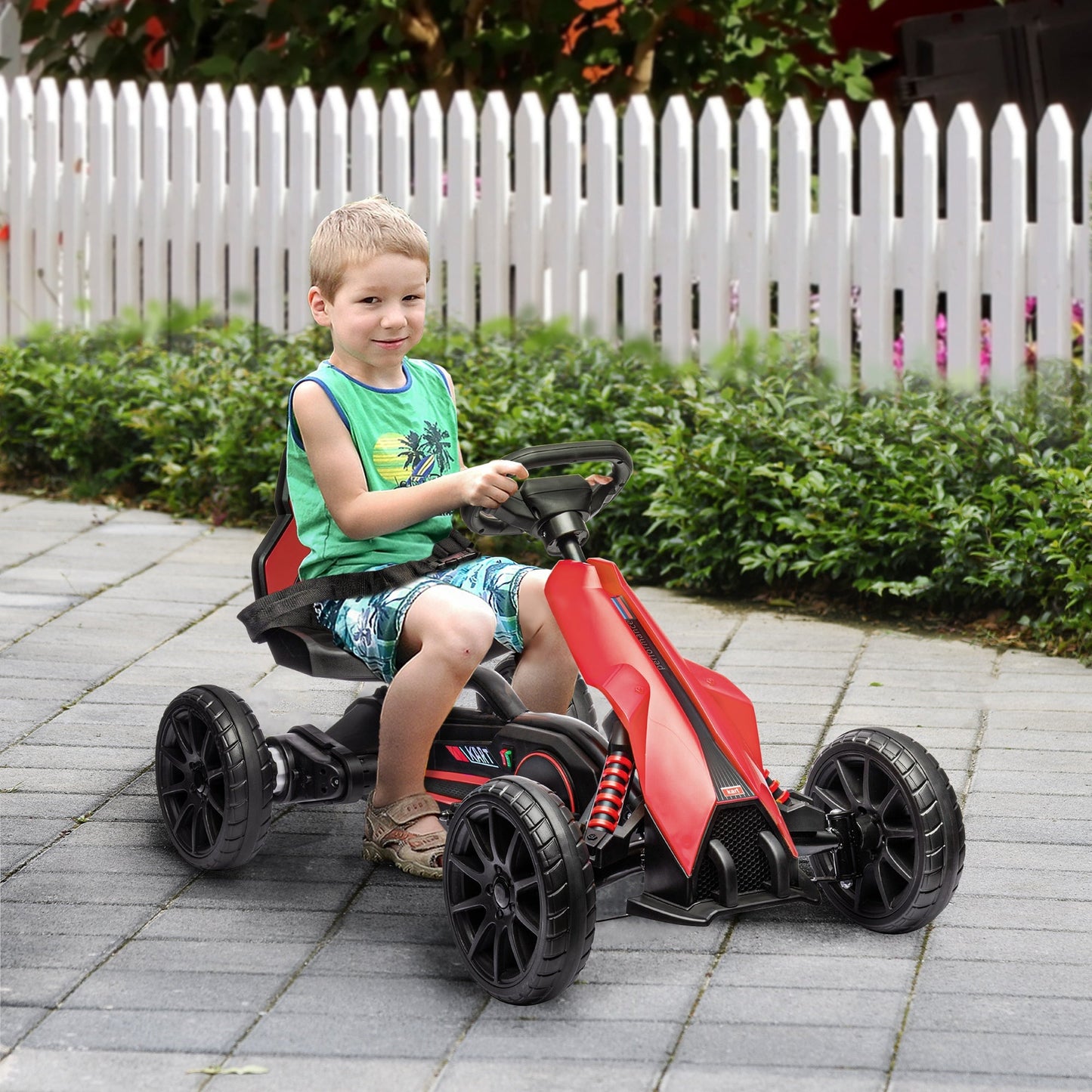 HOMCOM 12V Elektryczny Go Kart dla Dzieci, Jeździk Go Kart Wyścigowy z Jazdą Do Przodu i Tyłu, Akumulator, 2 Prędkości, Dla Chłopców Dziewczynek W Wieku 3-8 Lat - Czerwony