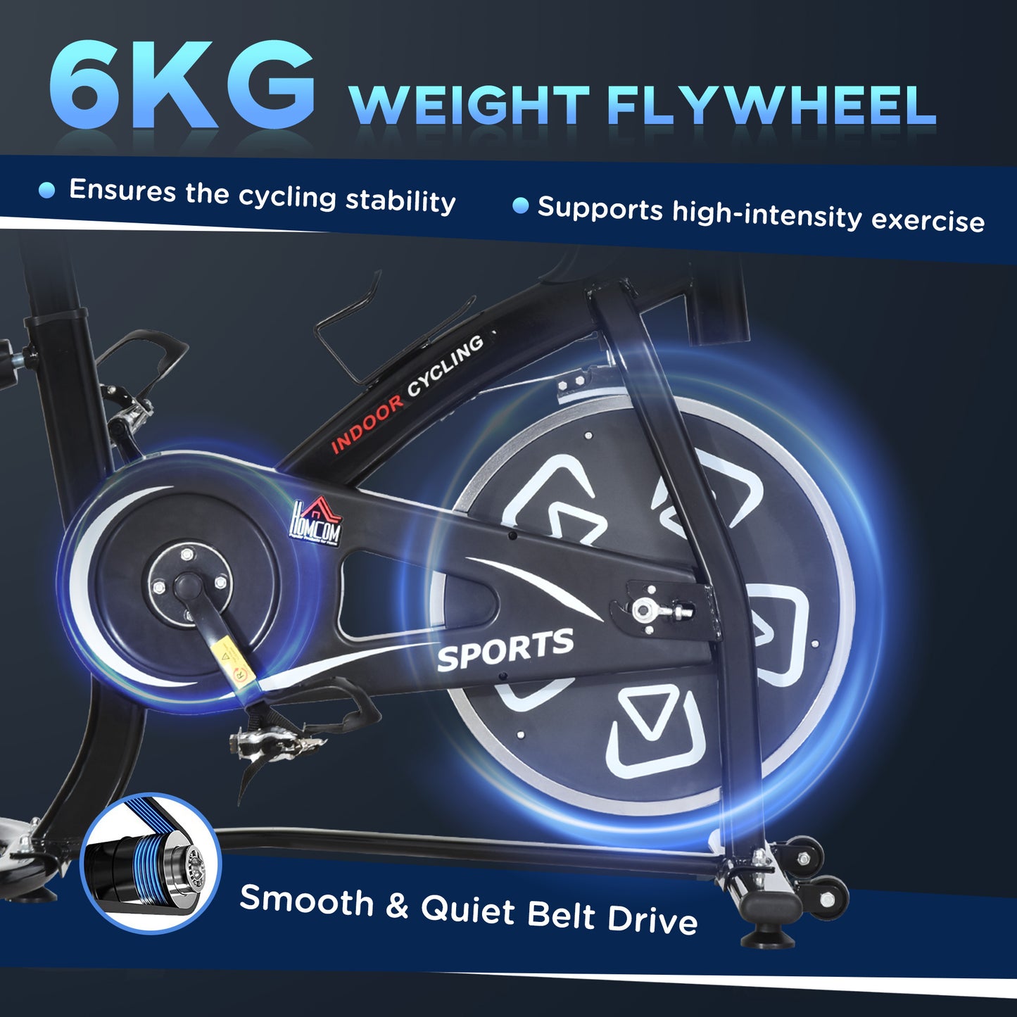 HOMCOM Indoor Stacjonarny rower treningowy 6 kg Flywheel Fitness Cardio Workout Bke Trainer do domowej siłowni z regulowanym oporem Monitor LCD Pad i uchwyt na butelkę Czarny