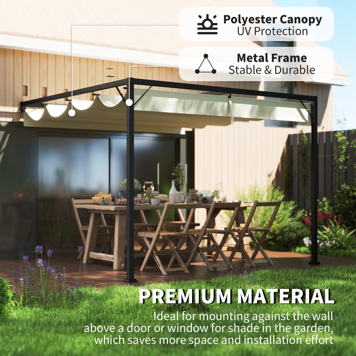 Outsunny 3 x 3(m) Pergola zewnętrzna z chowanym daszkiem - kremowo-biała
