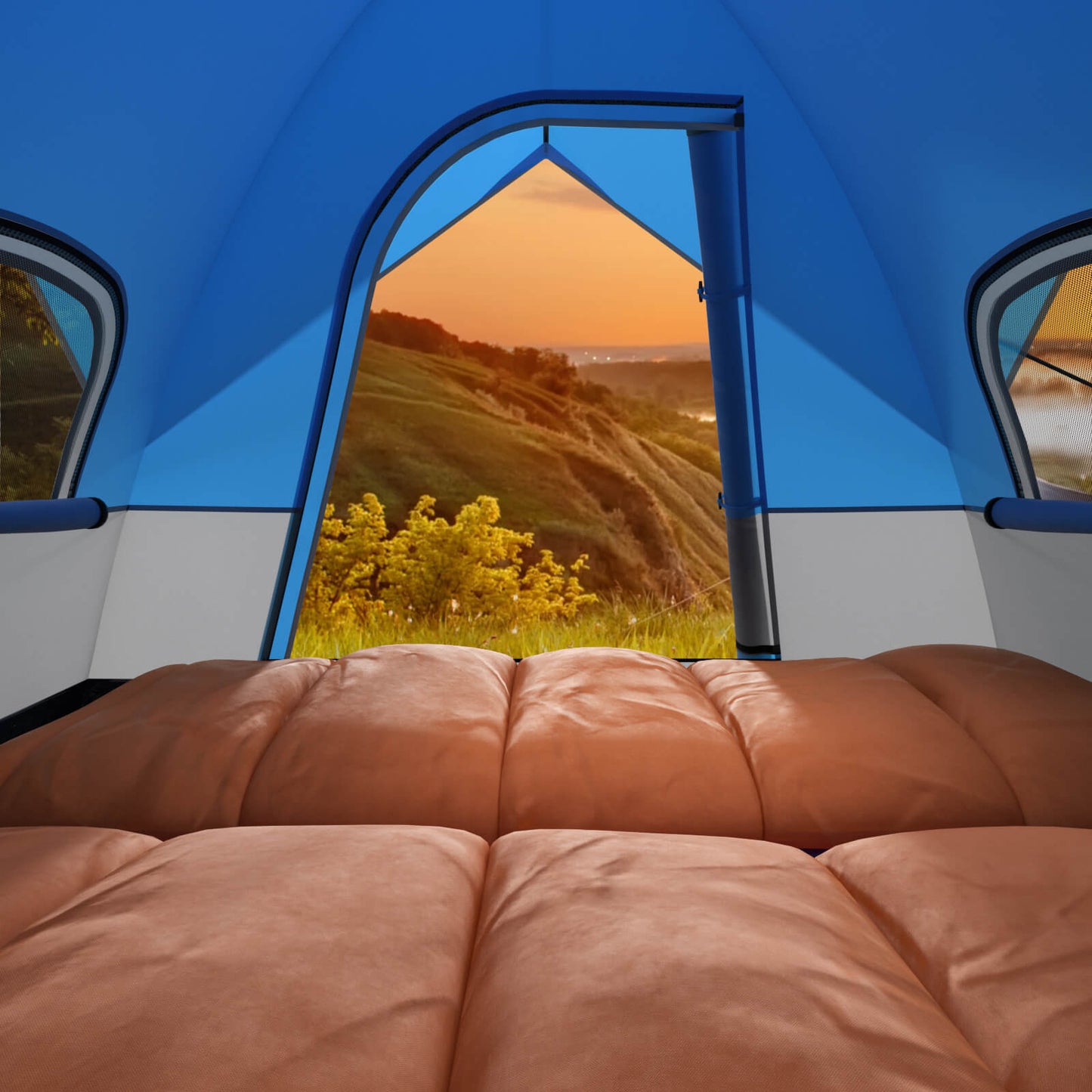 3-Person Outdoor Camping Tent with Removable Floor Mat-Black & Blue