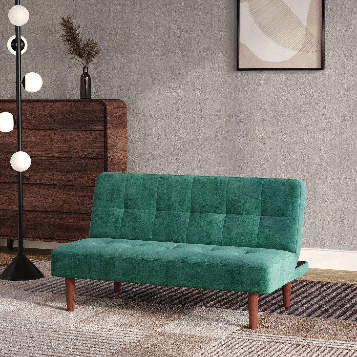 4ft Wide Modern 2 Seater Padded Convertible Sofa Bed with Wooden Legs