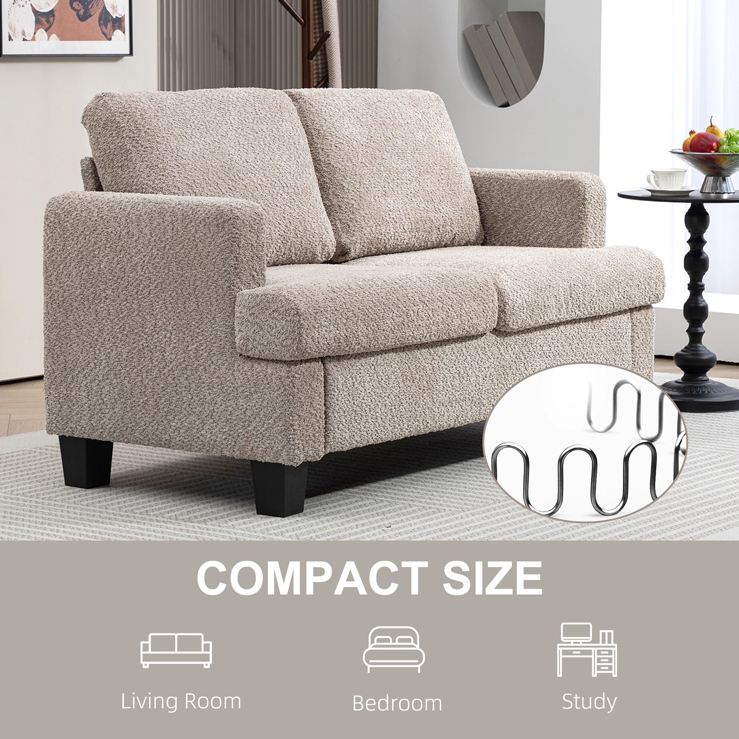 HOMCOM 2 Seater Sofa, Loveseat Sofa with Removable Back Cushions, Chenille Fabric Small Couch Settee with S-springs for Living Room, Bedroom, Home Office, Light Brown