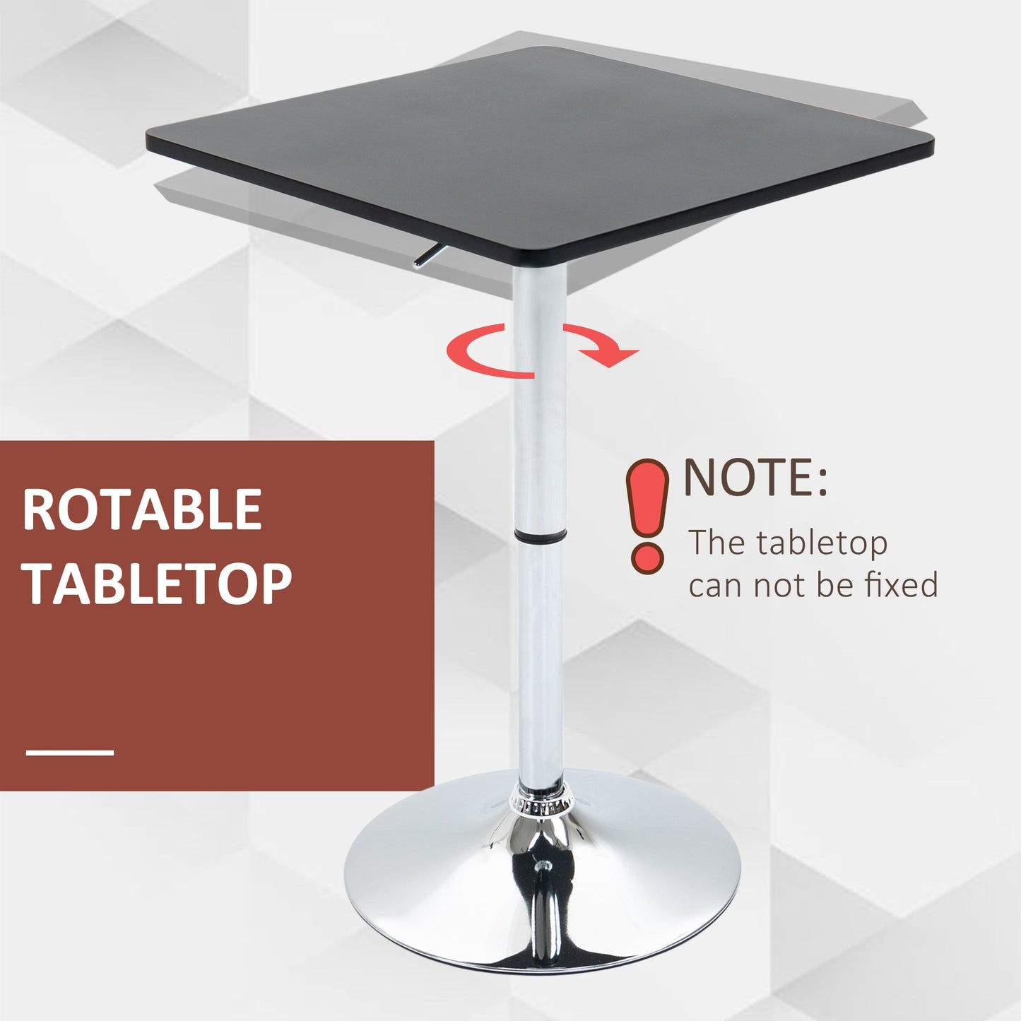 HOMCOM Modern Height Adjustable Counter Bar Table with 360¡ Swivel Tabletop and Electroplating Metal Base, Pub Desk for Living Room, Kitchen, Restaurant, Pub, Black and Silver