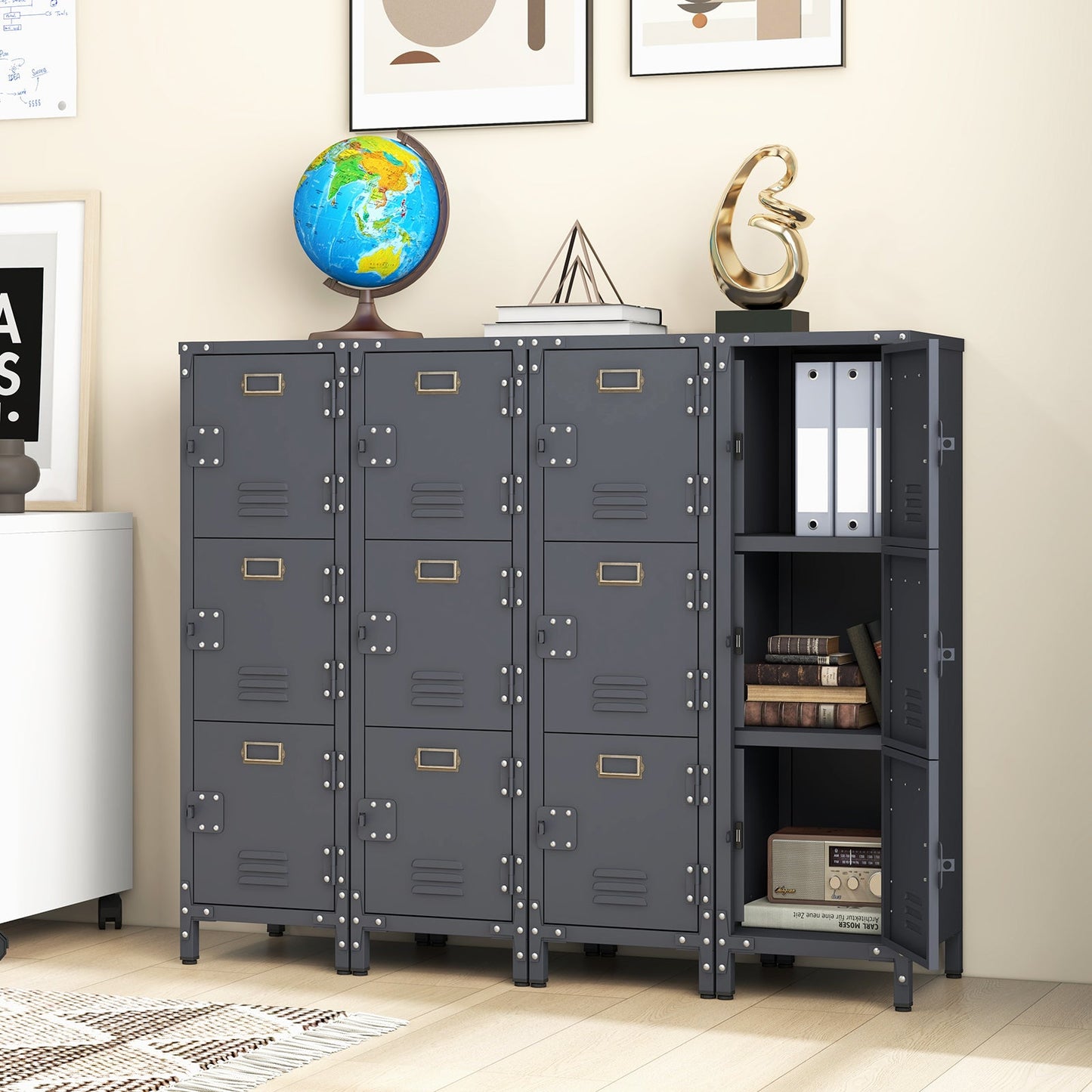 3-Tier Metal Organizer Storage Locker with Lockable Doors and Name Tags