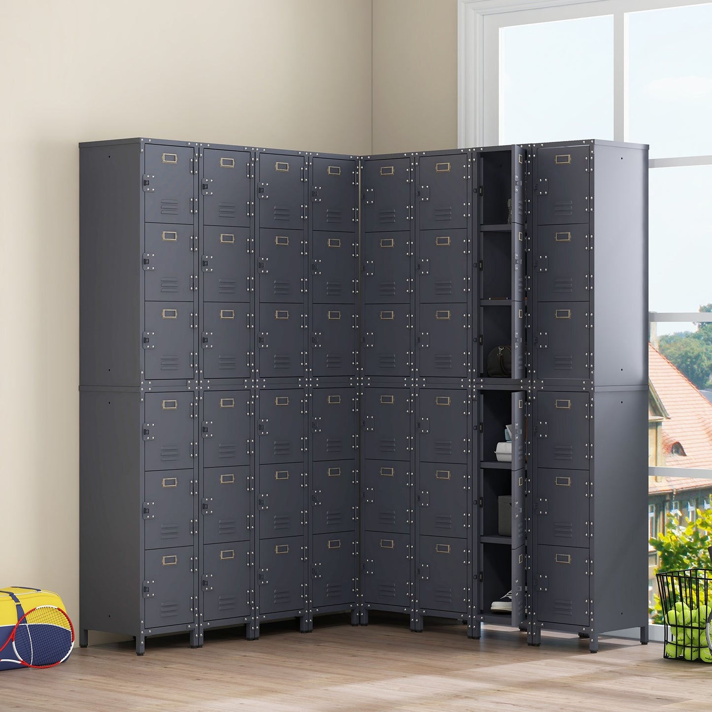 3-Tier Metal Organizer Storage Locker with Lockable Doors and Name Tags