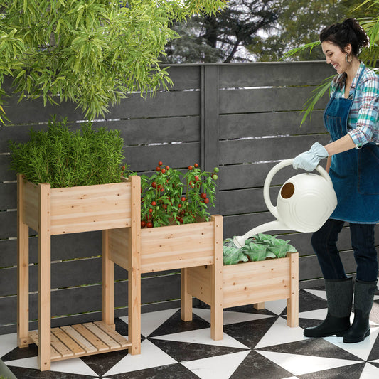 3-Tire Raised Garden Bed Elevated Planter with 3 Planter Boxes-Natural