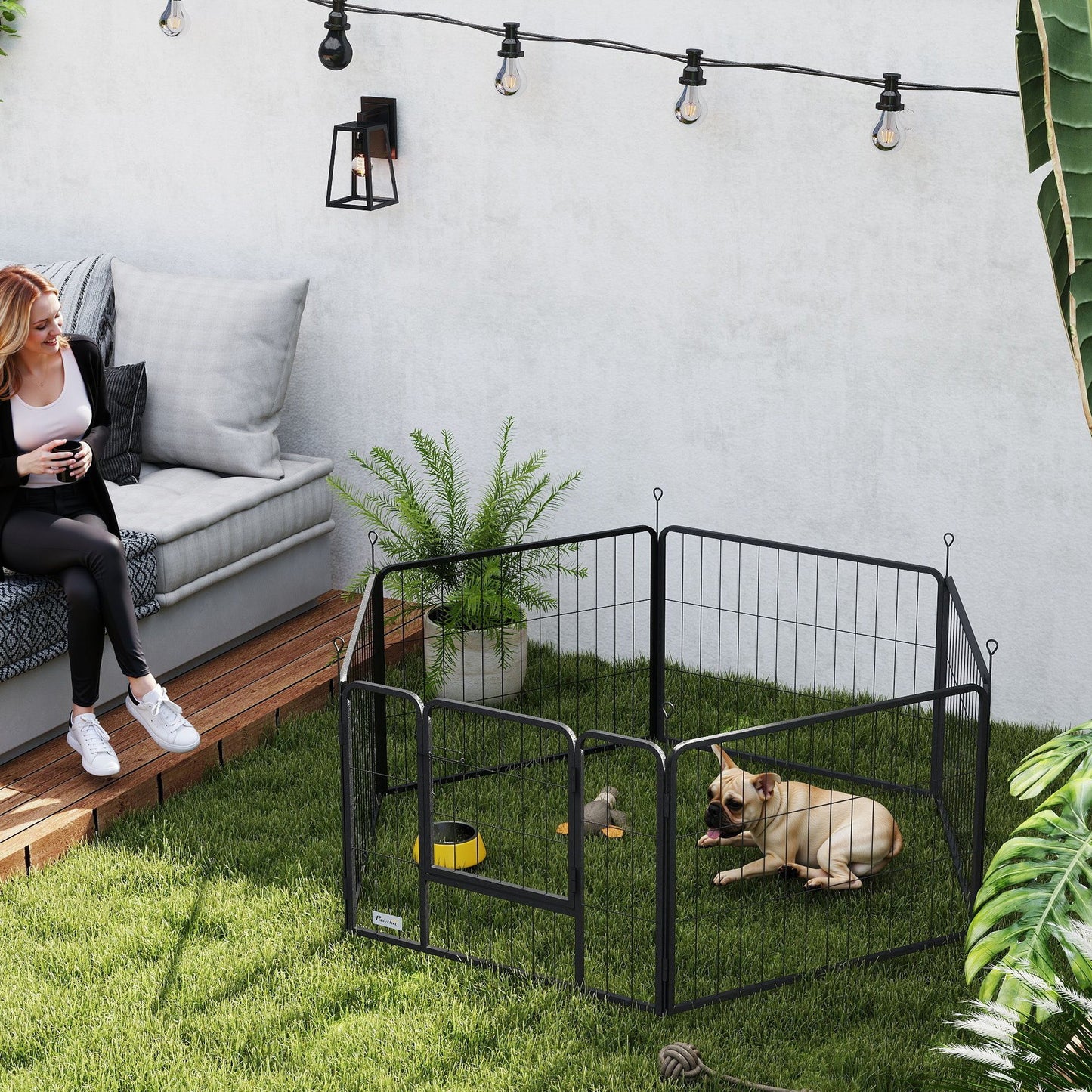 PawHut 6 Panels Dog Playpen, przenośny, odłączany kojec dla szczeniąt z drzwiczkami, dla małych psów, 60 cm wysokości, czarny