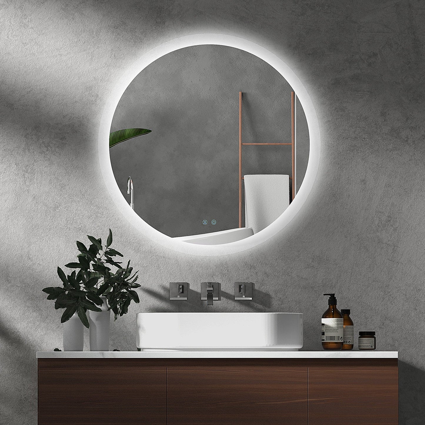kleankin Round Bathroom Mirror with LED Lights, Wall-Mounted Dimmable Makeup Mirror with 3 Temperature Colours, Defogging Film, Memory Function, Hardwired, 70 x 70Â cm