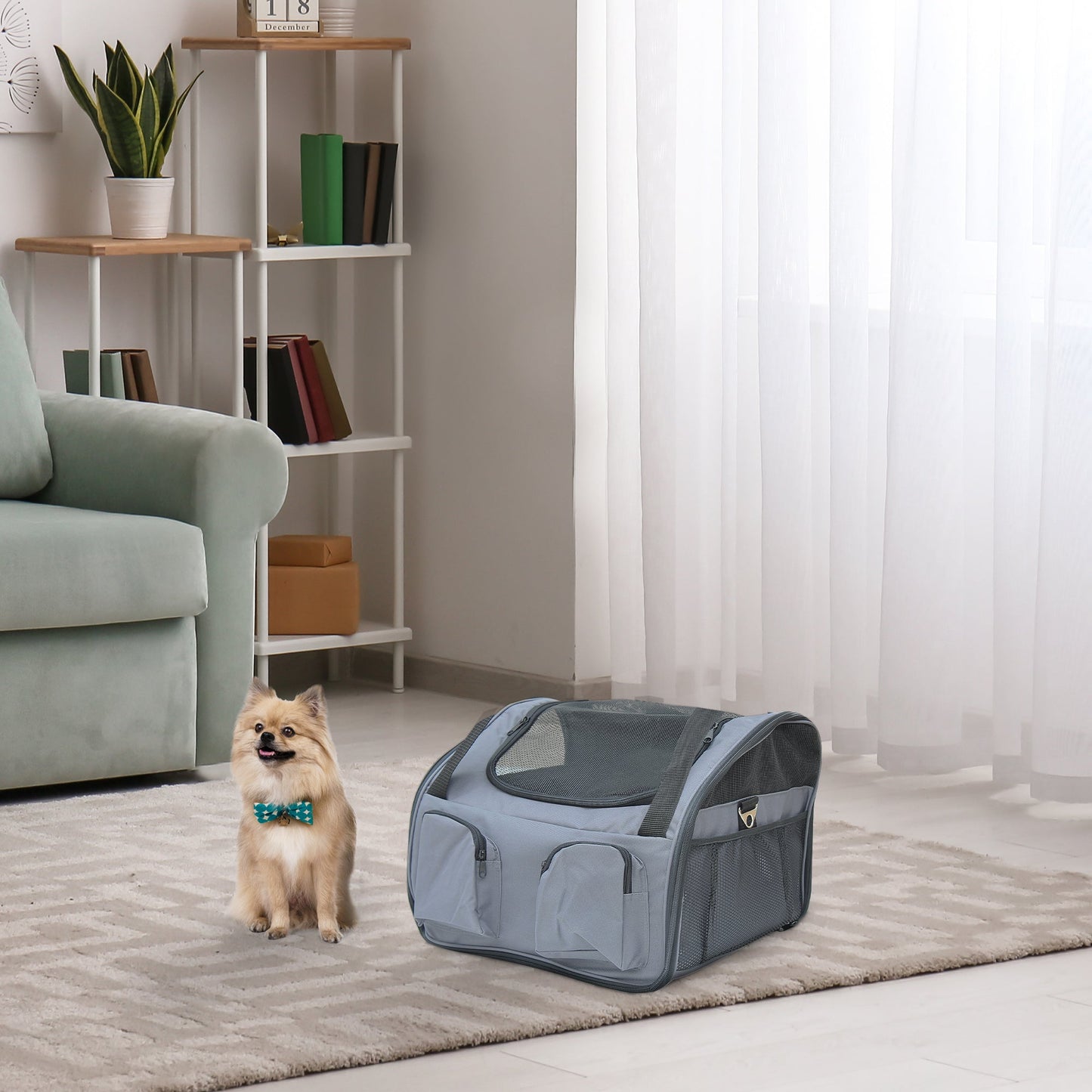 PawHut Pet Carrier Składana Torba Fotelik Samochodowy Kot Pies Szczeniak Kennel Przenośna Klatka Podróżna Tote Case Siatkowy Uchwyt Dom Szary