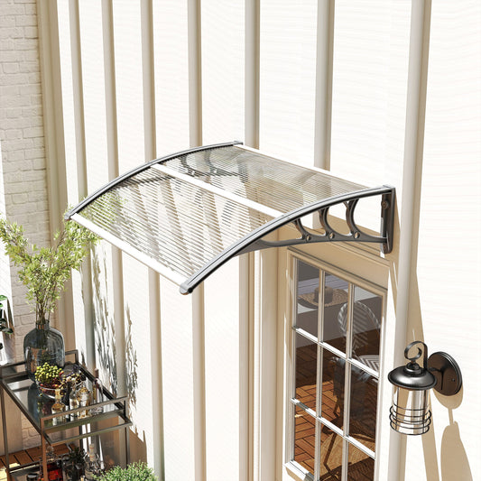 Outsunny Front Door Canopy Outdoor Awning Aluminium Rigid Plastic Polycarbonate Rain Shelter UV Water Rain Resistant 100 x 75cm Clear