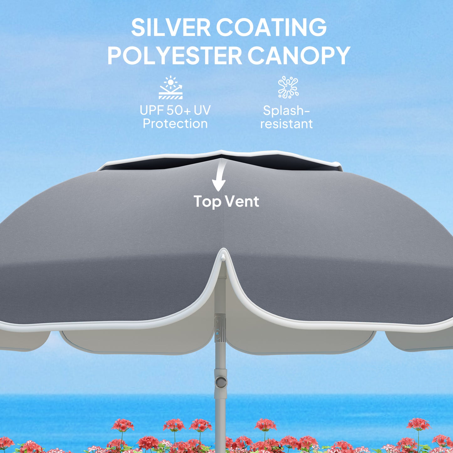 Outsunny Parasol plażowy przenośny z kotwicą piaskową, torbą transportową, regulowaną wysokością i nachyleniem, ochroną UV UPF50+, szary