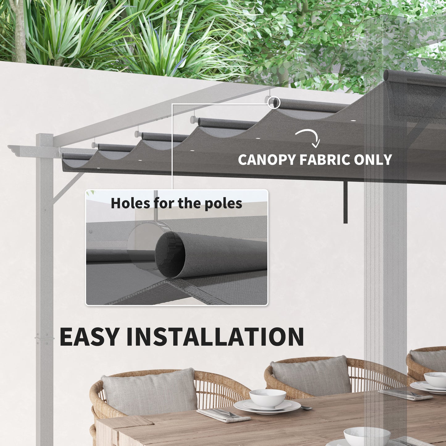 Osłona przeciwsłoneczna Outsunny Retractable Pergola Shade Cover, wymienna osłona do pergoli 4 x 3 (m), dach chowany, jasnoszary