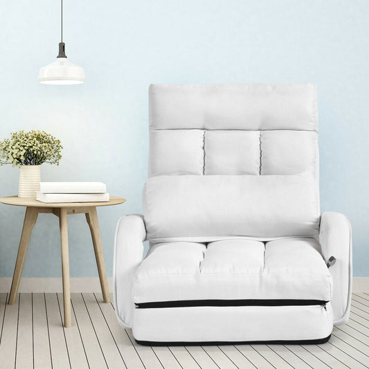 Adjustable Folding Floor Lazy Chair with Pillow-White
