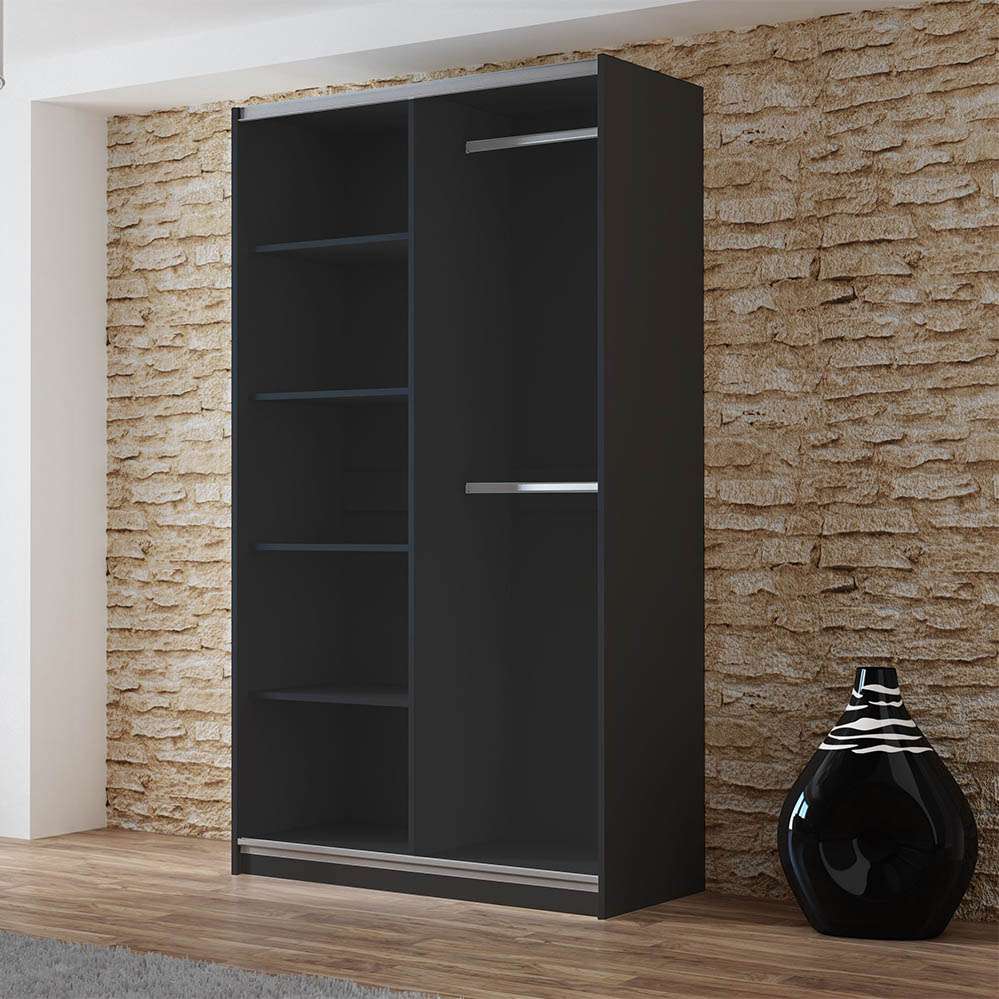 Graphite Mirrored Sliding Door Wardrobe 120cm – OXFORD
