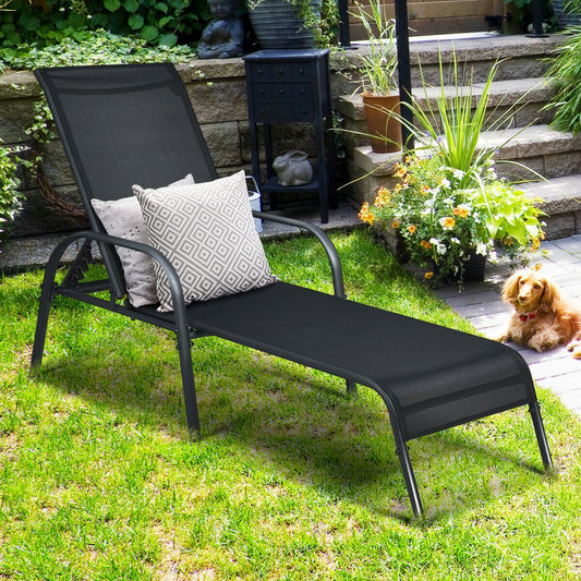 Folding Outdoor Patio Recliner Chair with 5-Level Adjustable Angles-Black