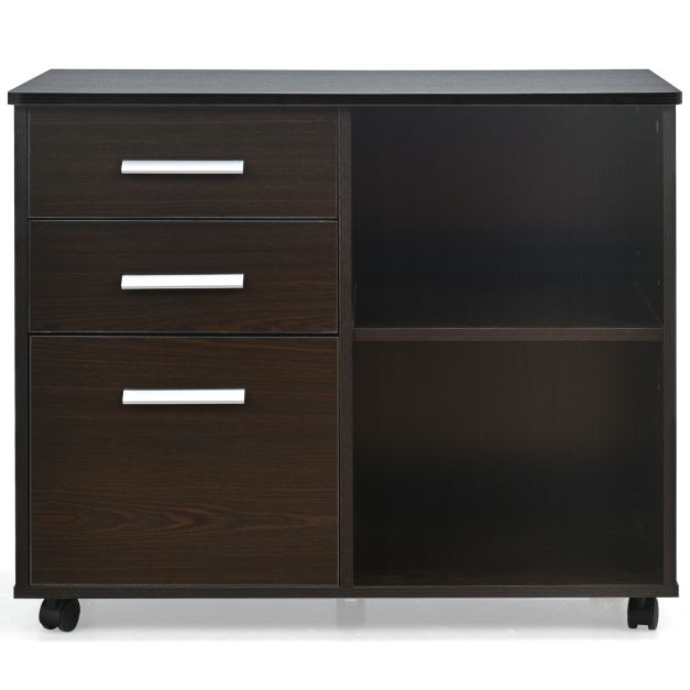 3-Drawer Mobile Lateral File Cabinet Printer Stand-Espresso