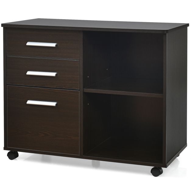 3-Drawer Mobile Lateral File Cabinet Printer Stand-Espresso