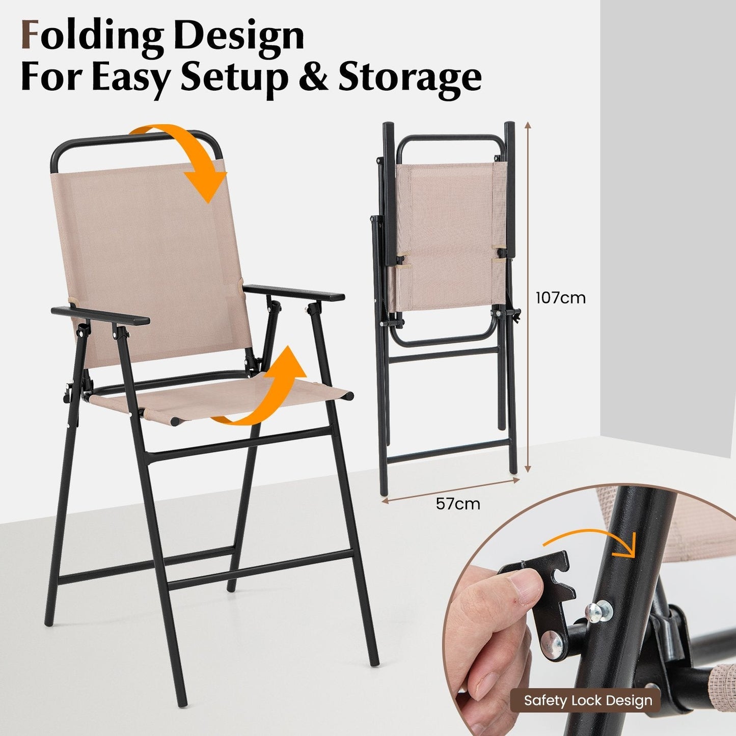 3 PCS Outdoor Bistro Set Patio Bar Table with 2 Folding Chairs-Beige