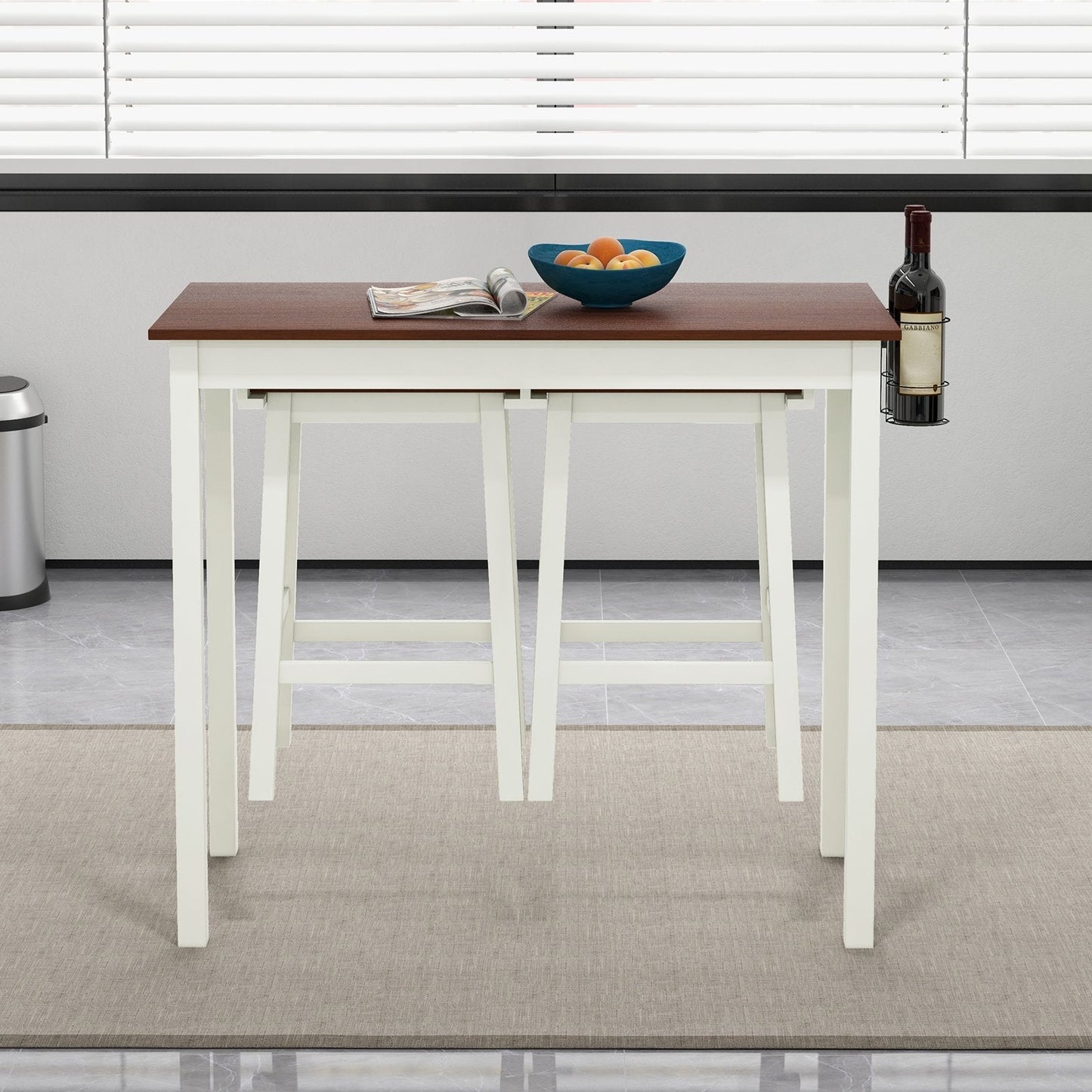 3-Piece Bar Table Set with 2 Wine Holders-Cream White