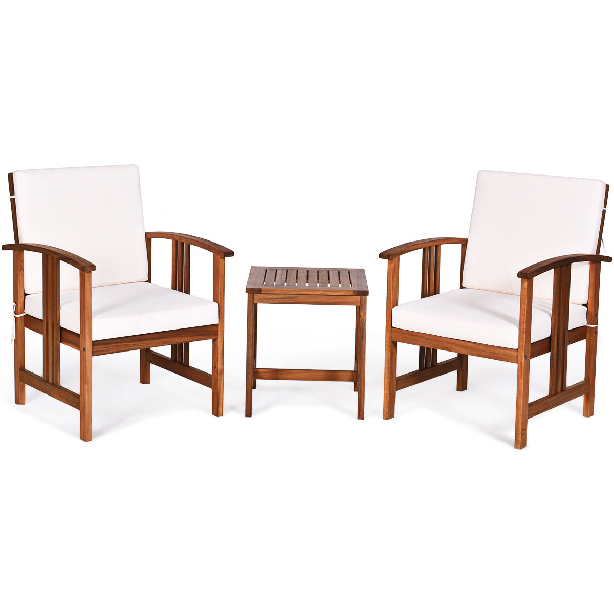3-Piece Outdoor Acacia Wood Sofa Set with Cushions-White