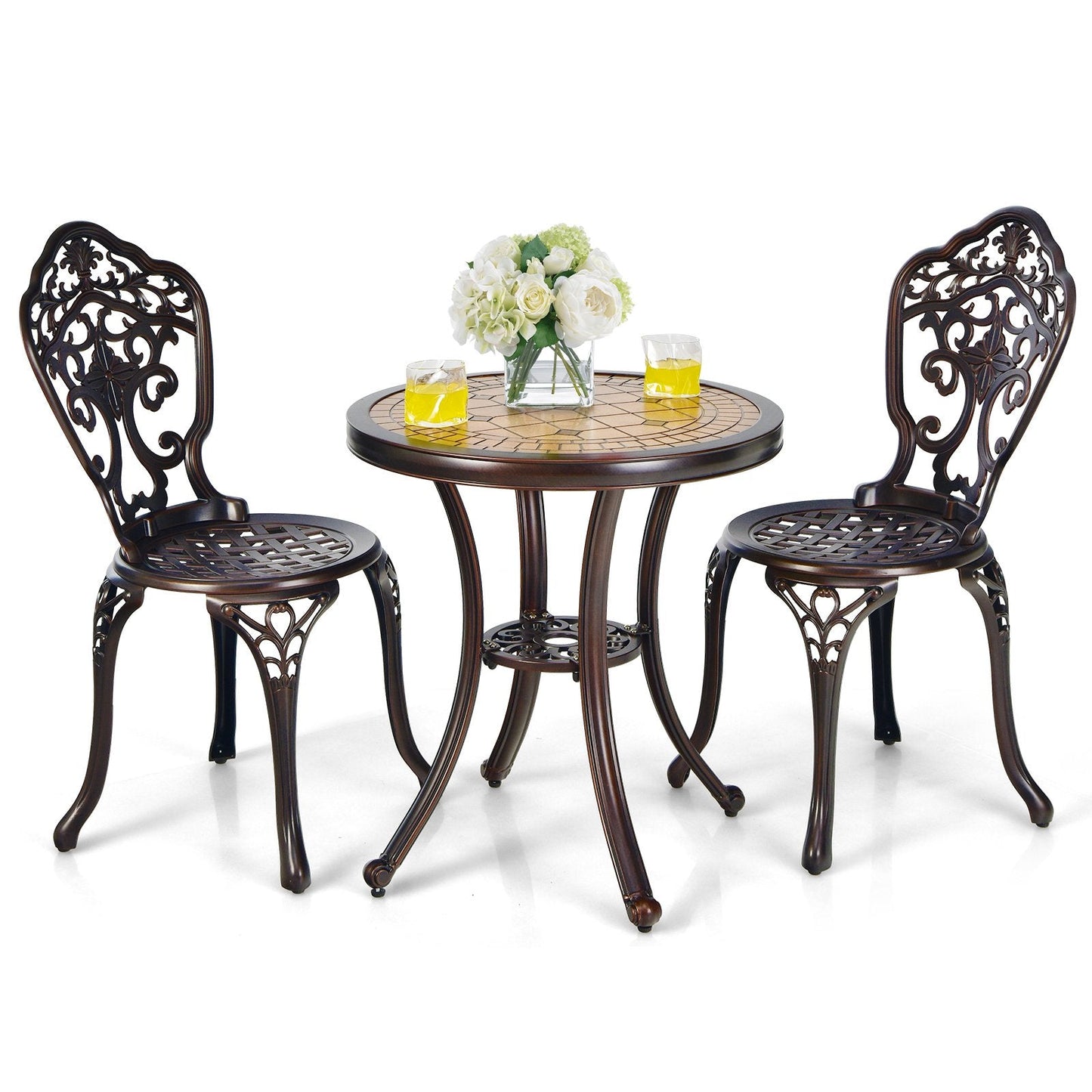 3 Pieces Patio Bistro Set for Porch Garden Poolside Backyard-Copper
