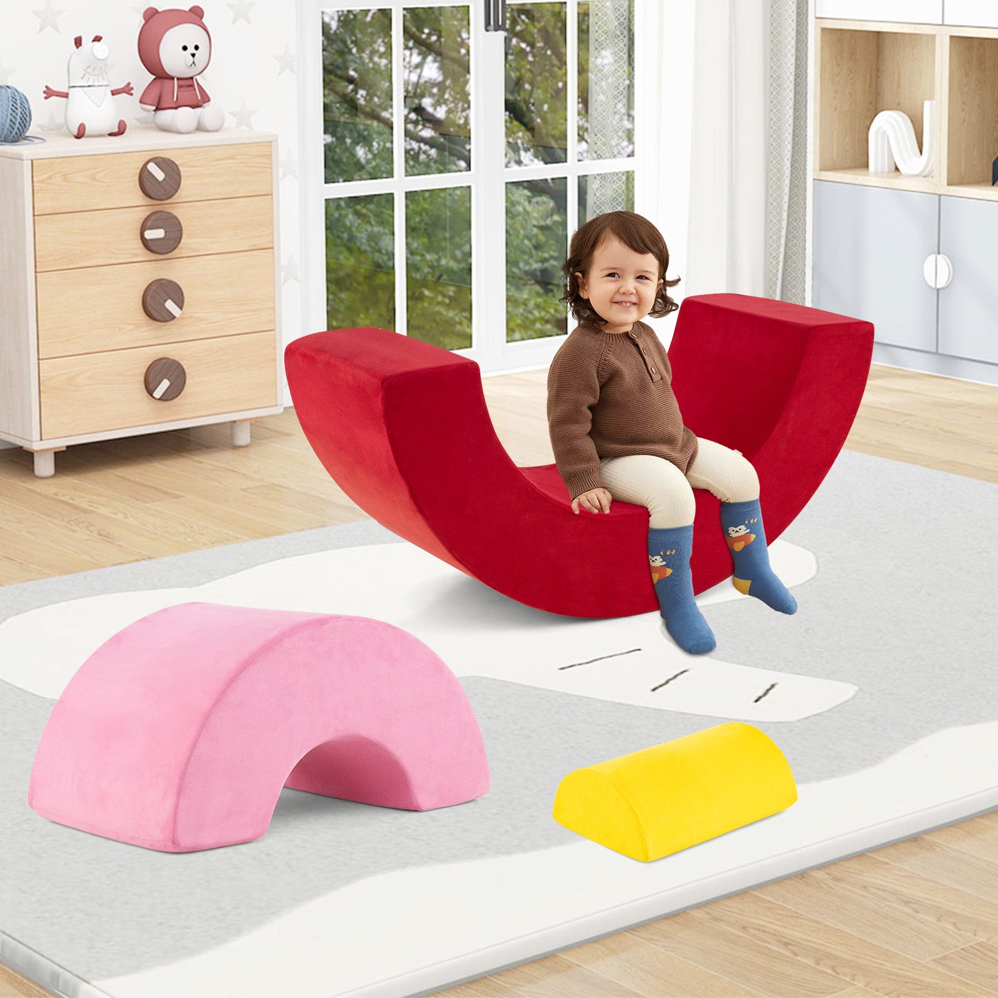 3 Piece Toddlers Climbing Toys with Elastic Filling-Red