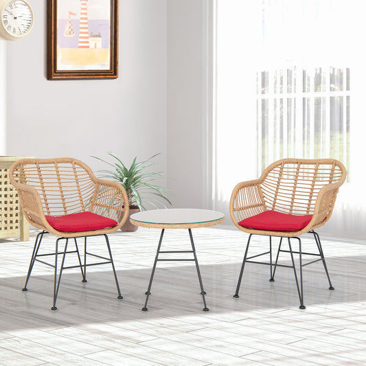 3 Pieces Patio Bistro Set with White Fabric Replacements-Red