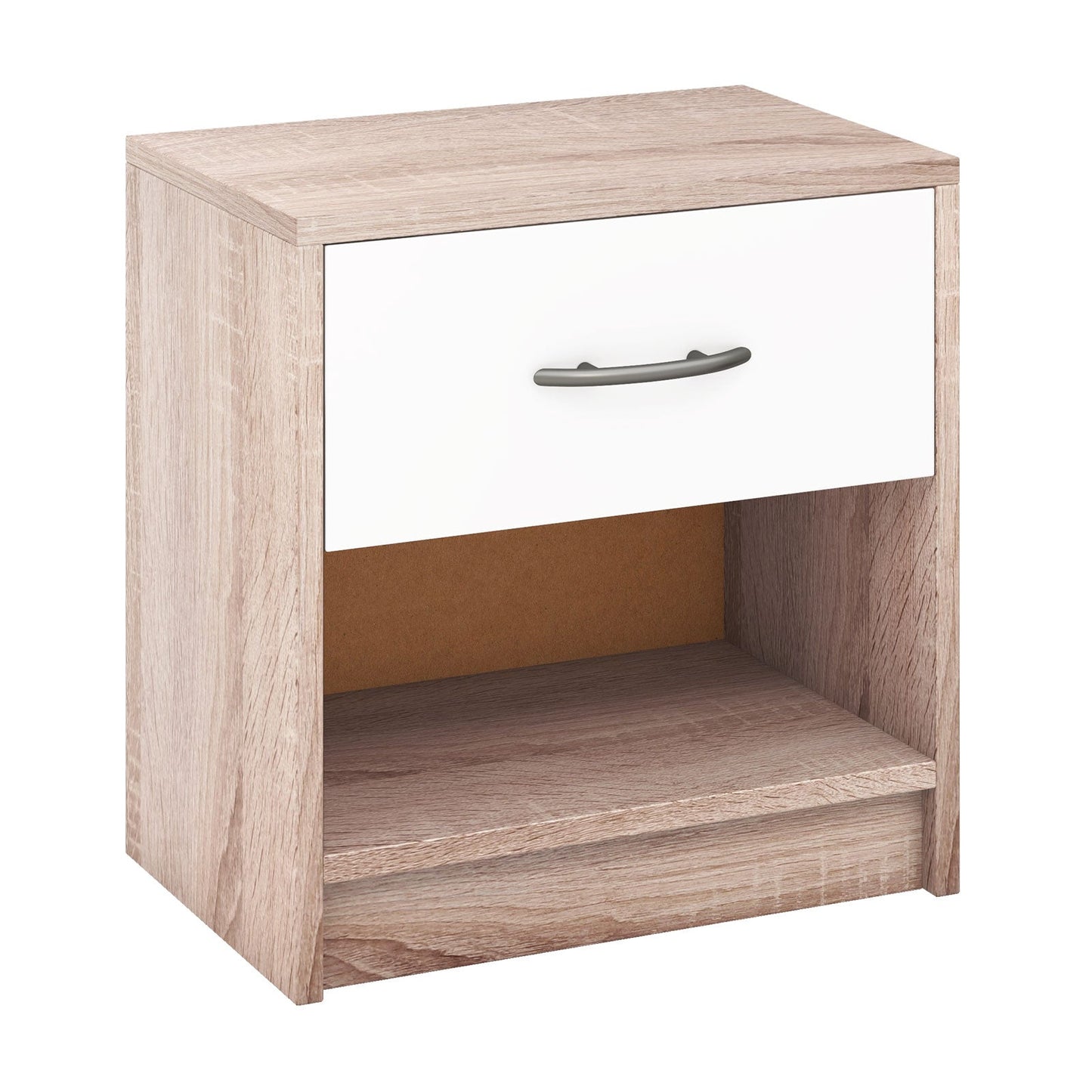 3-Tier Nightstand with Drawer and Open Storage Shelf for Small Spaces-Natural & White