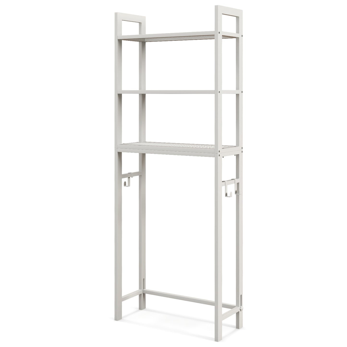 Over-The-Toilet Storage Shelf with Anti-tipping Device and Hooks-White