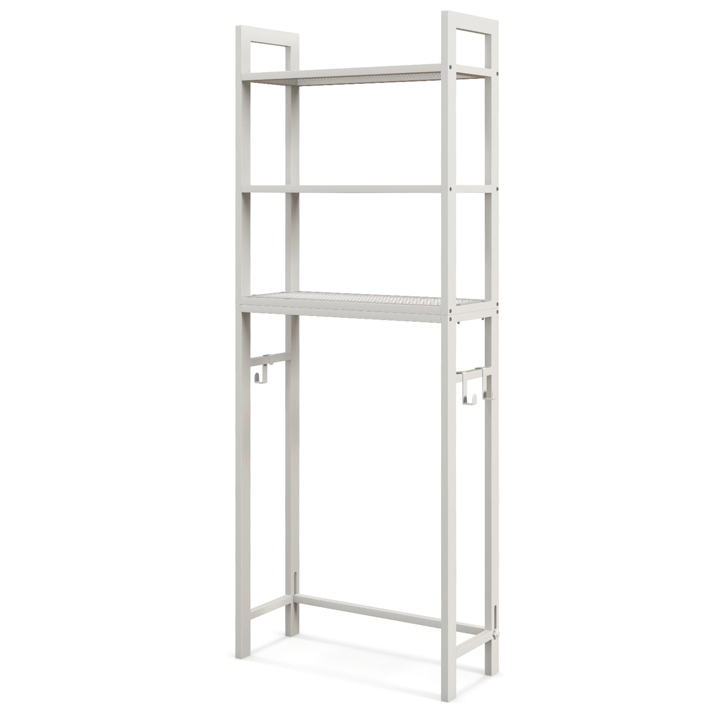 Over-The-Toilet Storage Shelf with Anti-tipping Device and Hooks-White