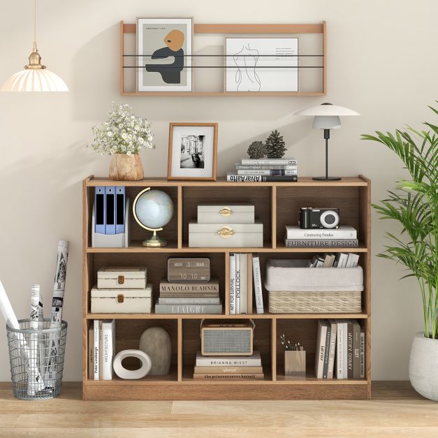 3-Tier Open Bookshelf Storage Cabinet with 8 Cubies-Natural