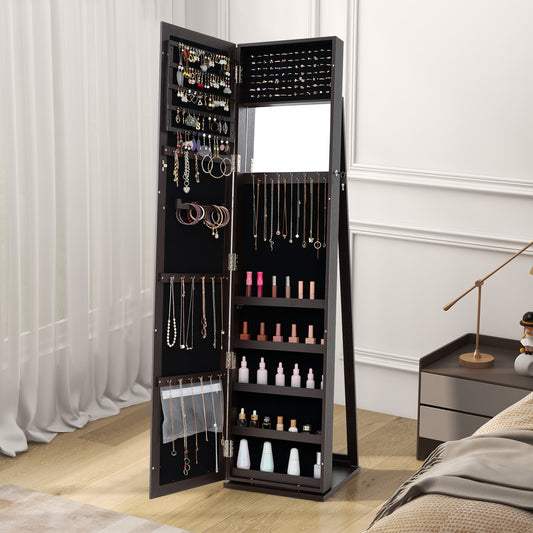 3-in-1 Mirrored Jewelry Armoire with Display Shelves-Coffee